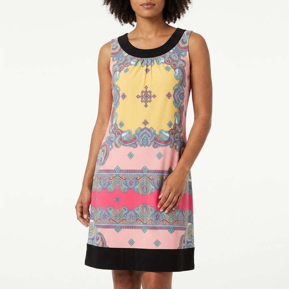 comma Multicolor Shift Knee Length Geometric Stretch Dress Women Size 42